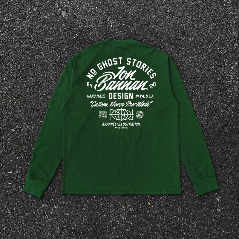 Heavier Weight 260G American Retro Loose Long Sleeve T-Shirt Letter Print Good Stuff INS Studio Wang Has Disease