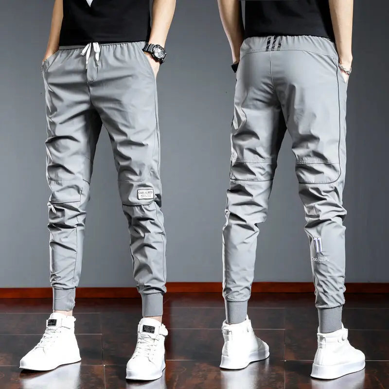 Casual Hosen Mann Sommer Dünne Eis Seide Schnell Trocknend Klassische Baumwolle Slim Fit Verkauf Lange Falten Baggy Neue In Breite hosen für Männer