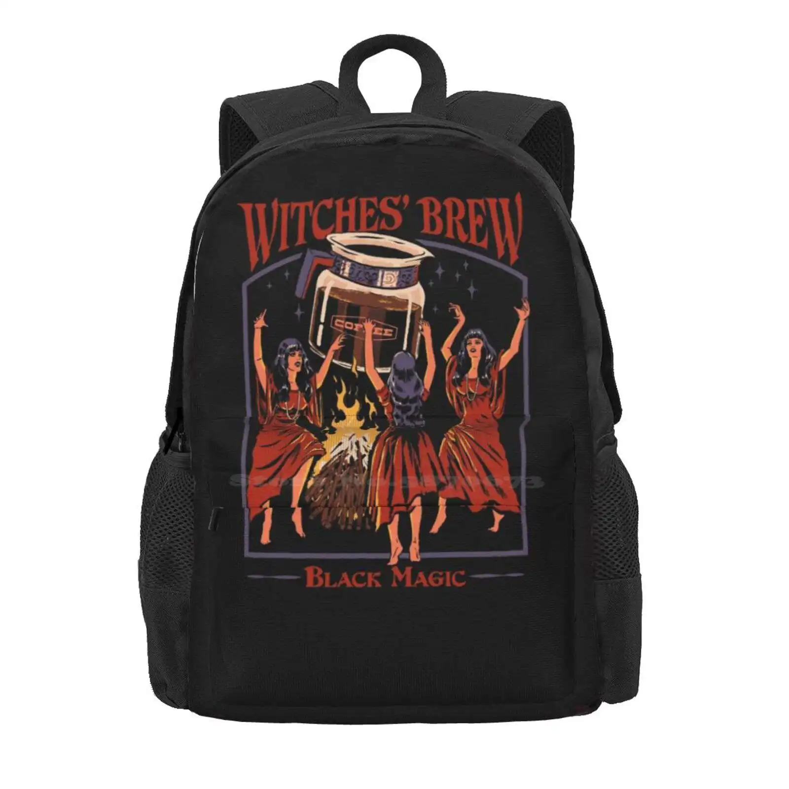 Witches' Brew Hot Sale Schoolbag Backpack Fashion Bags Retro Vintage Horror Funny Coffee Nostalgia Witchcraft Ritual Fire Magic