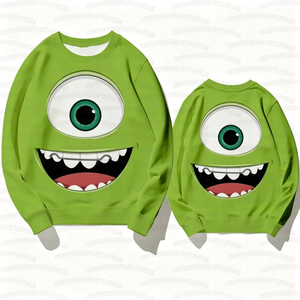 Spring and Autumn Boy's Girl's Men's Women's Big-eyed Monster Print Couple Pullover Cartoon Sweatshirt Kid Pullovers Tops