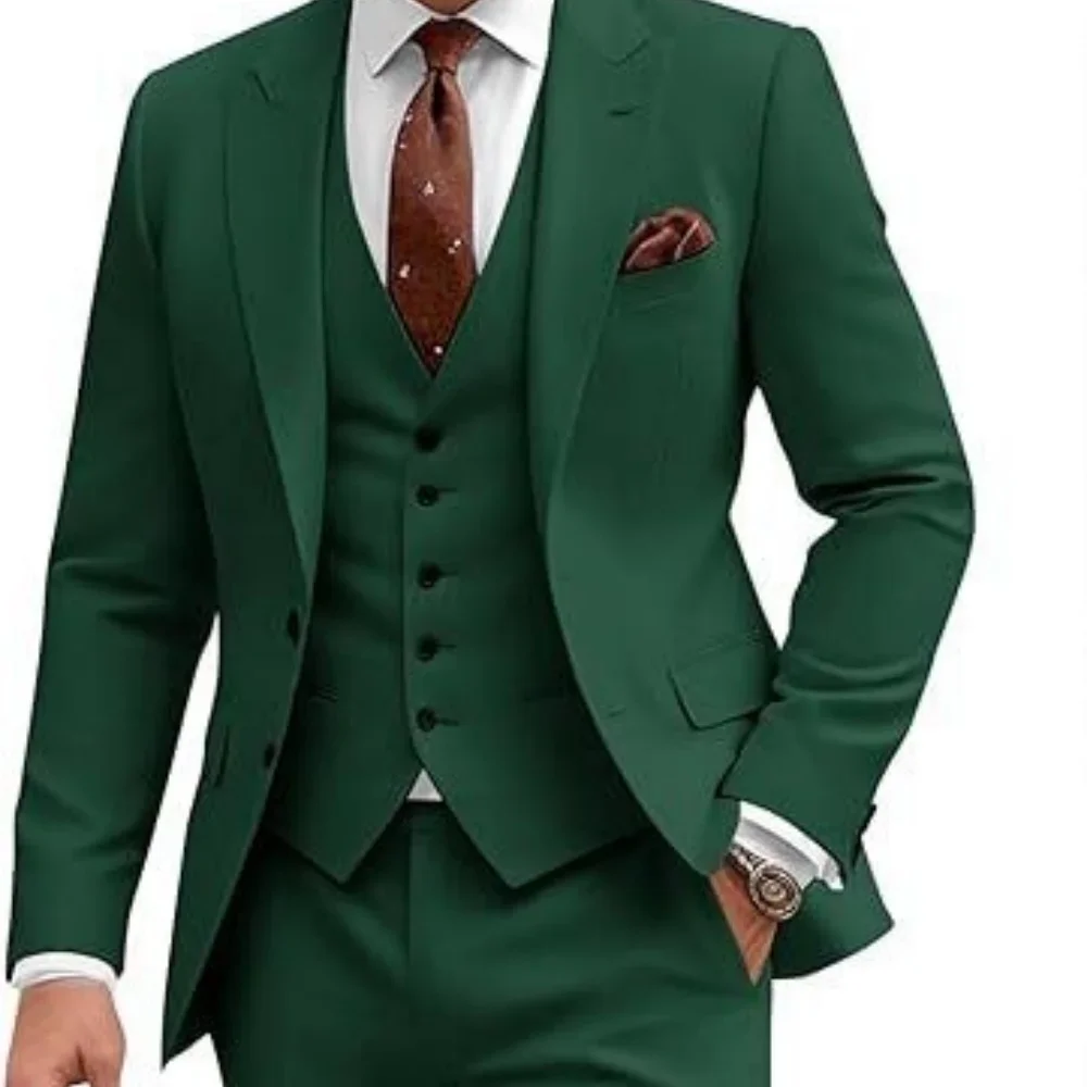 

Suit Men's Fashionable Gentleman Business British Style Solid-color Banquet Host Casual Wedding Suit(Blazer+ Vest + Trousers)