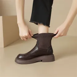 New Autumn Winter Women Boot Shoes for Women Round Toe Platform Short Boots Fashion Boots Chunky Heel Boots Handmade Size 34-43