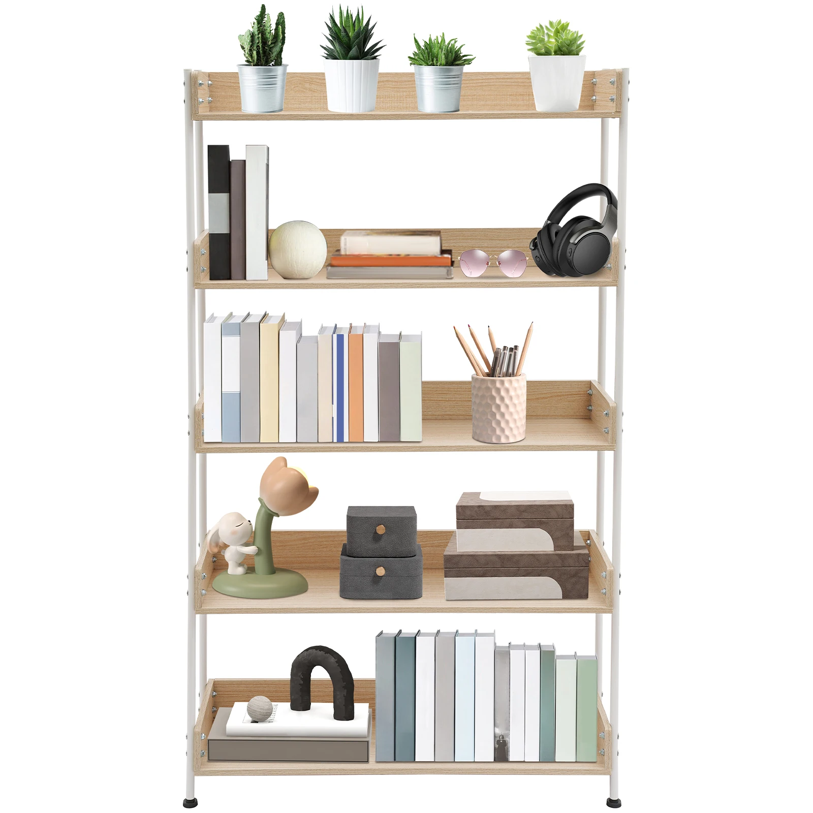 

5-уровневая книжная полка премиум-класса цвета дуба — компактное и прочное решение для хранения книг и декора, простая сборка