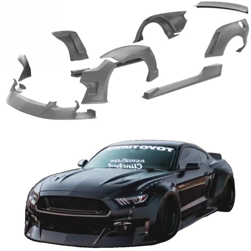 ل 2015-2017 موستانج ترقية CD عجلة كبيرة الحاجب المصد الأمامي الجانب تنورة جديدة val طقم الجسم الواسع #1