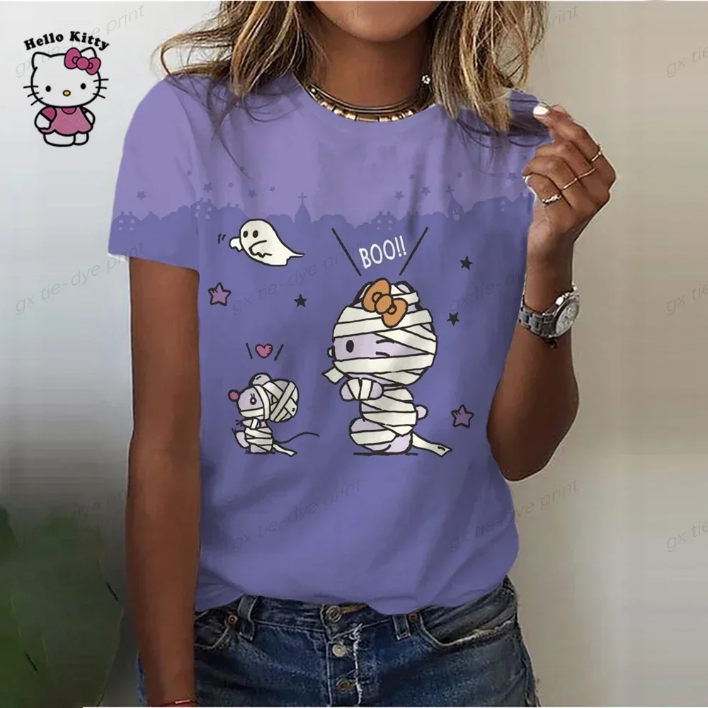 Hello Kitty 3D cartoon mother daughter T Shirts Kids Cute girl style Casual Short Sleeve  Ladies O-Neck Loose Tops Summer Size