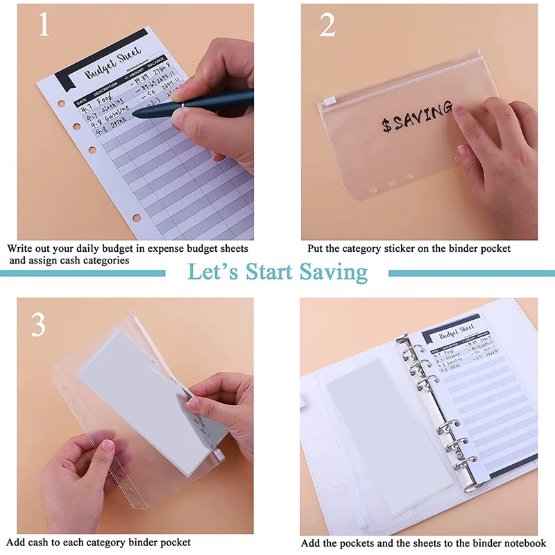 A6 PU Binder Cover With A6 Binder Pockets Expense Budget Sheets Sticker Labels For Money Saving Cash Envelopes System