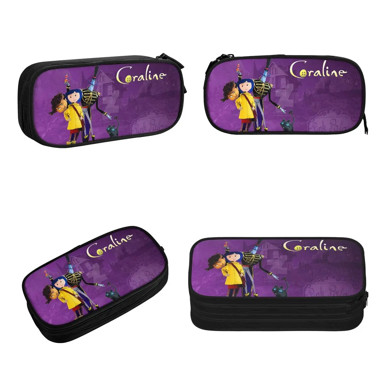 Imagem -02 - Coralines Halloween dos Desenhos Animados Anime Lápis Cases Grande Capacidade Caneta Bolsas Caixa de Caneta Bolsa de Lápis para Meninos Meninas Estudantes Papelaria