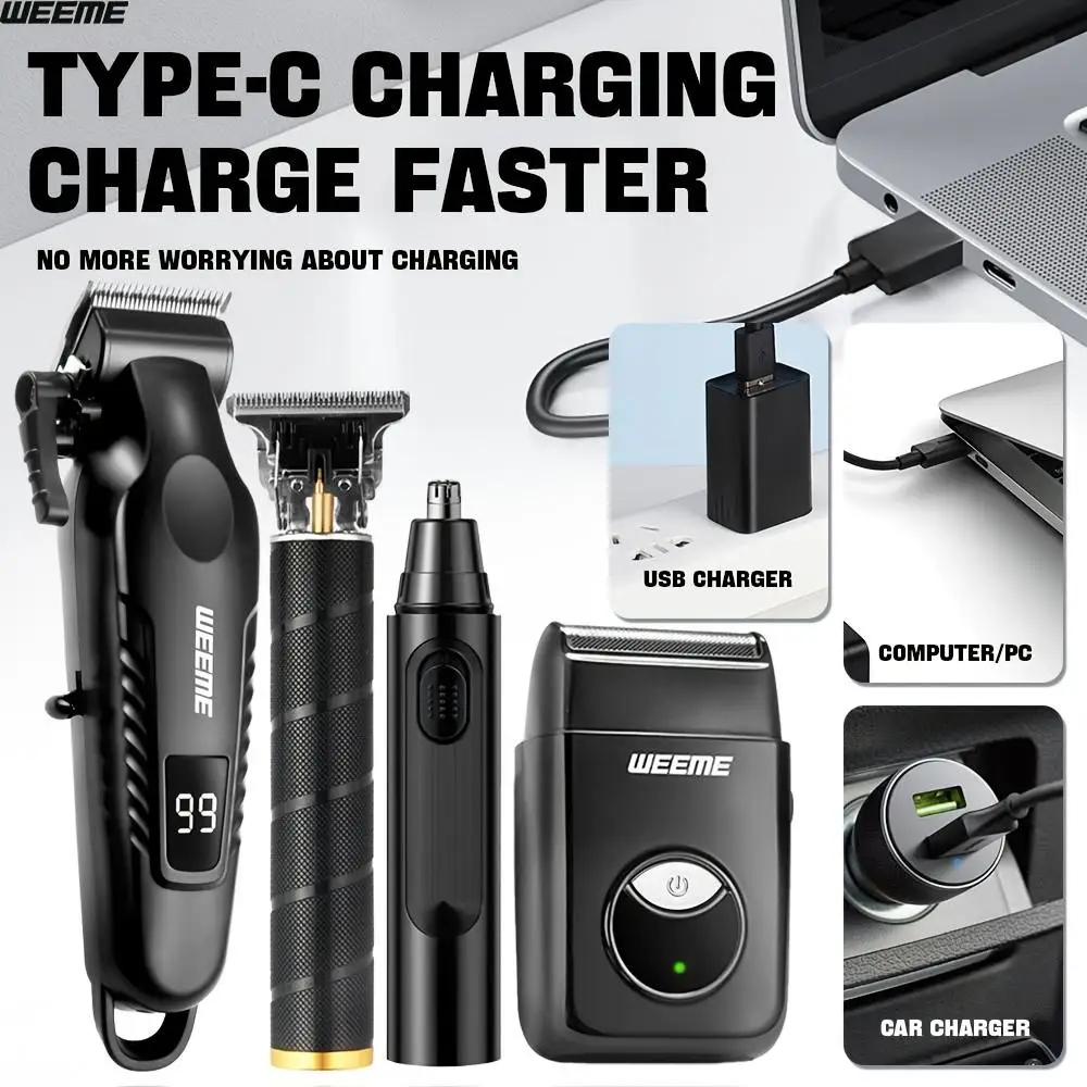 Herren-Pflegeset USB Schnellaufladbarer Haarschneider, T-Style Trimmer, Rasierer, Nasenhaartrimmer, 4-teiliges Set für Zuhause & Reisen – Detail 3