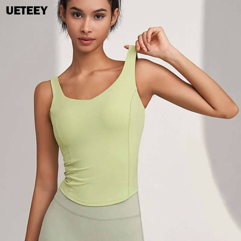 

Women Sexy U Back Gym Vests with Chest Pads Fitness Crop Tops Gym Tank Tops with Bras Sports Shirts Yoga Tops Workout Sportswear