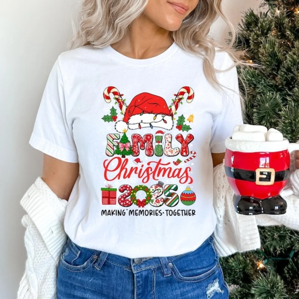 

Family 2025 Christmas Crew Shirt We Are Family Christmas Party Clothing Festive Holiday Making Memory Christmas Tee Men Women T