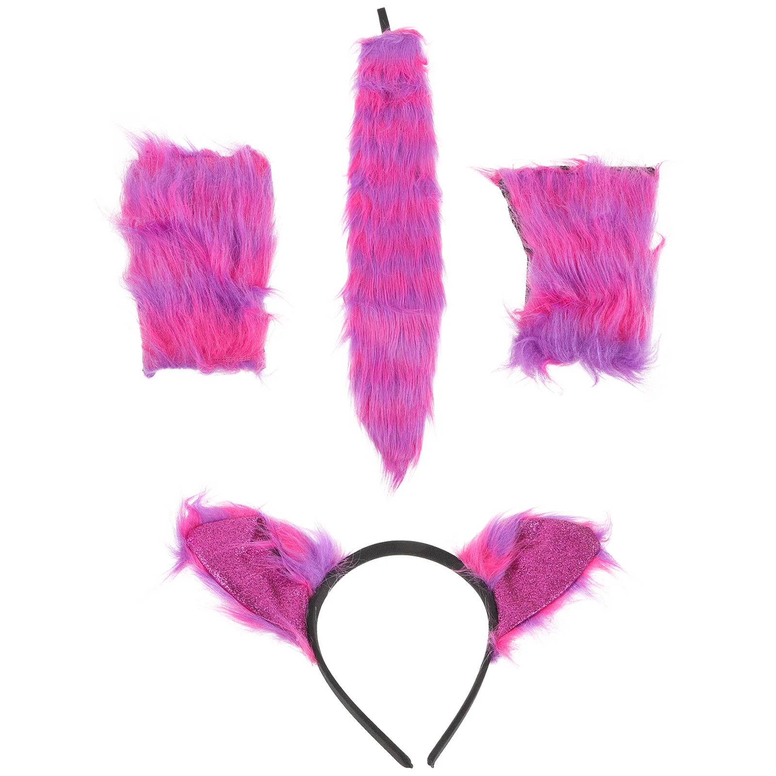 

Furry Tail Fox Glove Animal Ears Headband Masks Costume Role Play Decorate Cosplay Gloves Purple