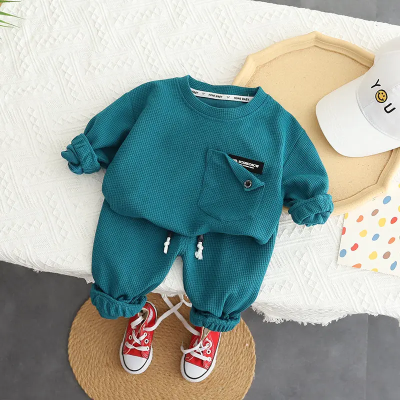 New Autumn Kids Girl Boys Clothing Infant Casual Sport Solid T Shirt Pants 2pcs/Set Kid Child Clothes Suits Cotton Tracksuits