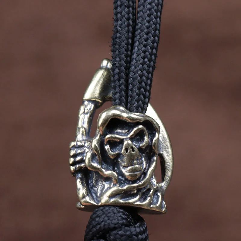 Scythe Grim Reaper Skull Head Soldier Brass Knife Beads EDC Outdoor Tool DIY Paracord Woven Lanyard Pendants Jewelry Accessories