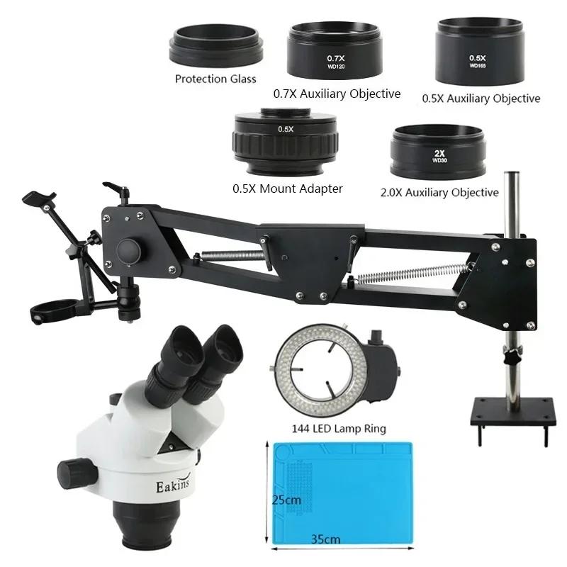 eakins trinocular microscopio estereo desktop primavera braco suporte para detectores pcb 05x ctv camera adapter destacavel trabalho joias 35 90x zoom 01