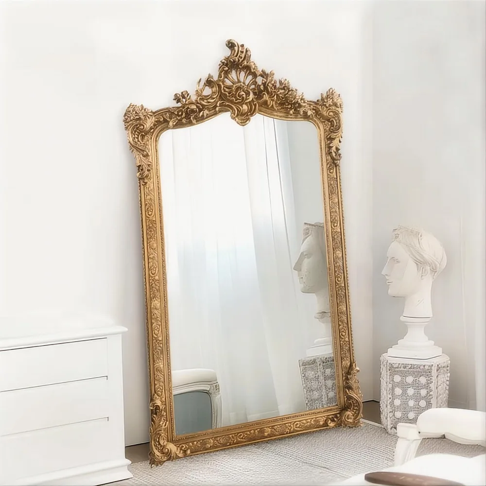 Wholesale handmade luxury floor-standing mirror decorative wooden frame home decorative mirror antique gold baroque