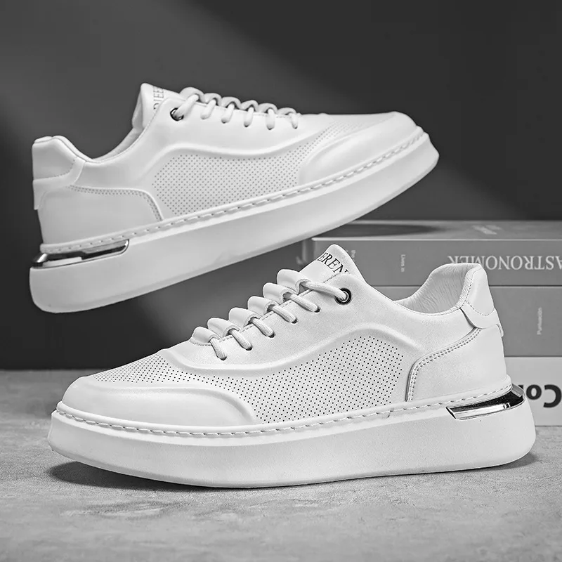 Zapatillas deportivas antideslizantes para hombre, zapatos informales con plataforma, cómodos, gruesos, blancos, para correr, 2024