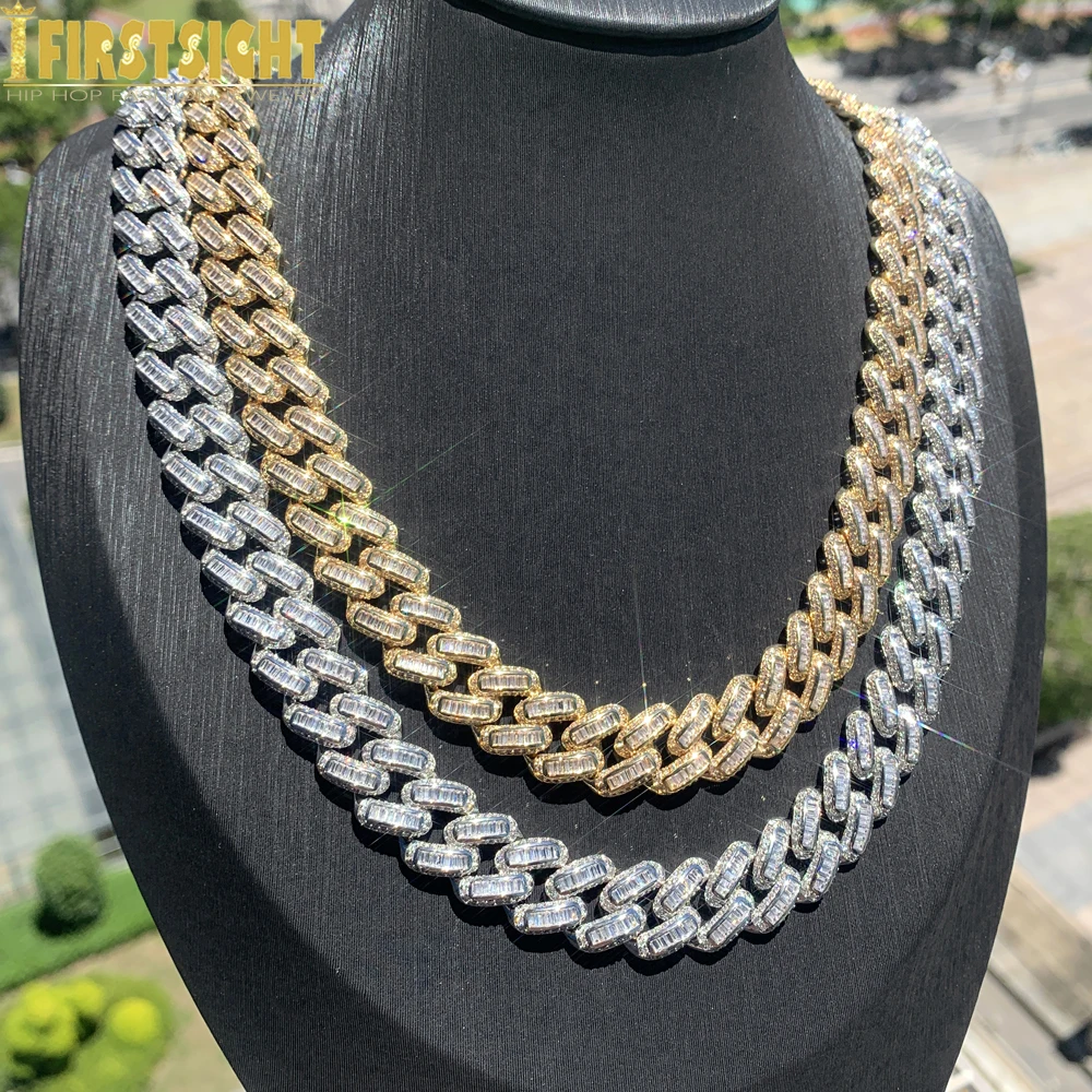 

Iced Out Luxury 14MM Baguettecz Miami Cuban Necklace Bling Square Cubic Zirconia Link Chain Men Hip Hop Jewelry