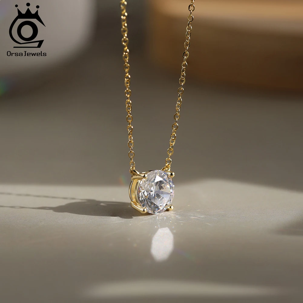 ORSA JEWELS 925 Sterling Silver D Color 1ct-4ct Round Moissanite Diamand Pendant Necklace for Women Wedding Jewelry SMON05 3