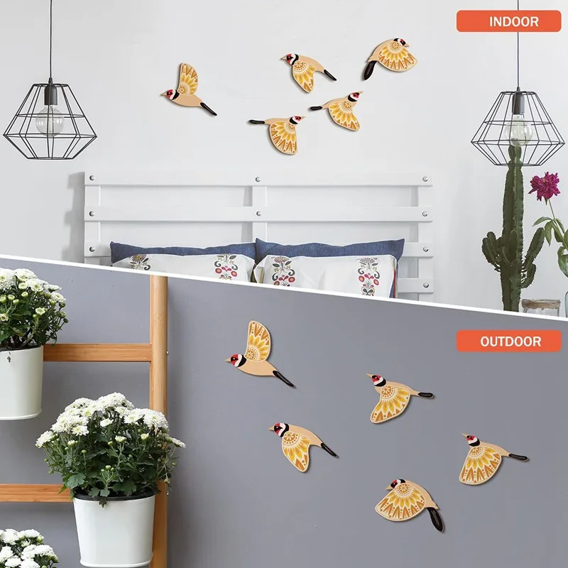 5Pcs Wooden Bird Wall Decor Hollow Out Bird Sculpture Art Vintage Decor Living Room Kitchen Wall