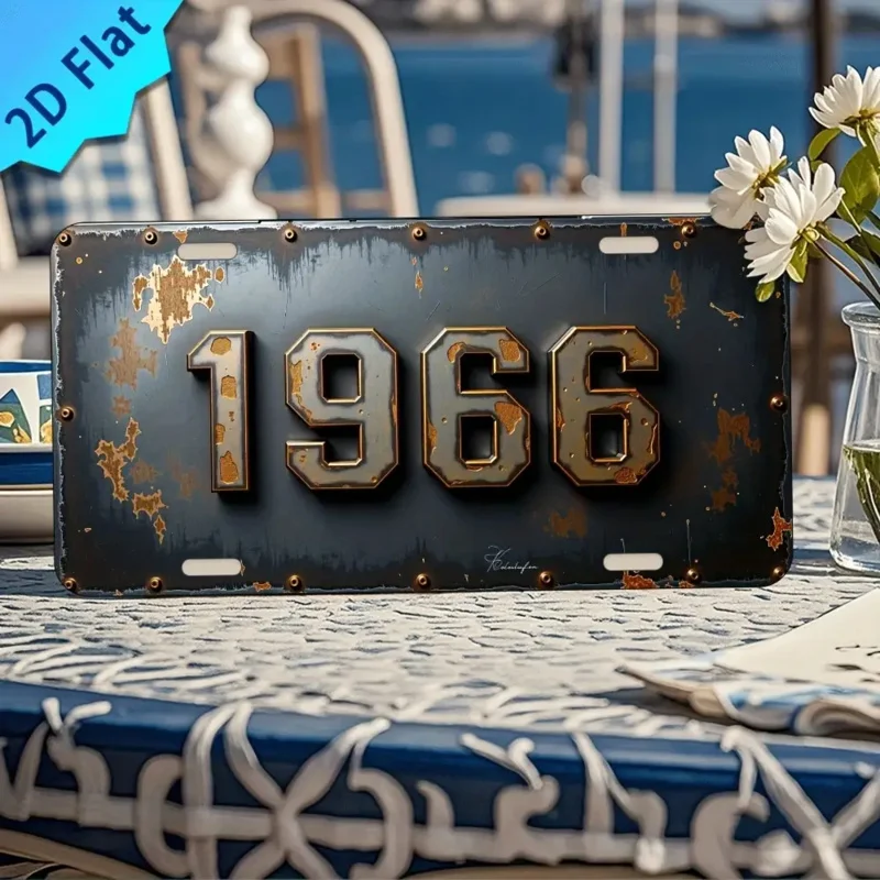 HD Tin Sign, Vintage 1966 Retro Year License Plate Metal Wall Art, Rustic 60s Decor for Bar Man Cave Garage, Classic Number Tin