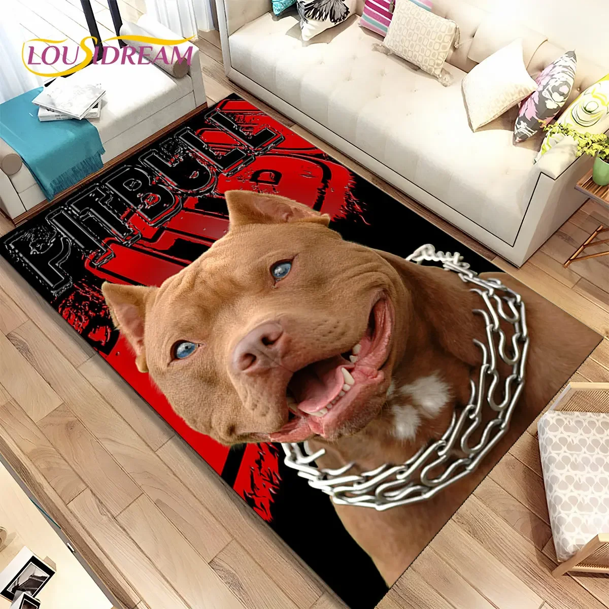 Cartoon French Pit Bull Dog Pet  Area Rug,Carpet Rug for Home Living Room Children Bedroom Sofa Doormat Decor,Non-slip Floor Mat