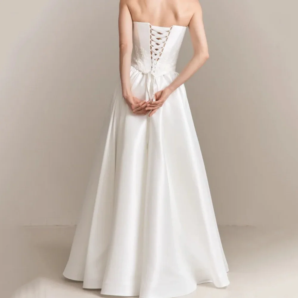 Vestidos de casamento elegantes de renda personalizados sem alças alta divisão vestidos de noiva uma linha rendas até vestido de noiva novia