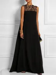 Lemongor Women's Sleeveless Summer Casual Black Dress 2025 New Fashion Hollow Solid Color O-Neck Loose Elegant Evening Dresses