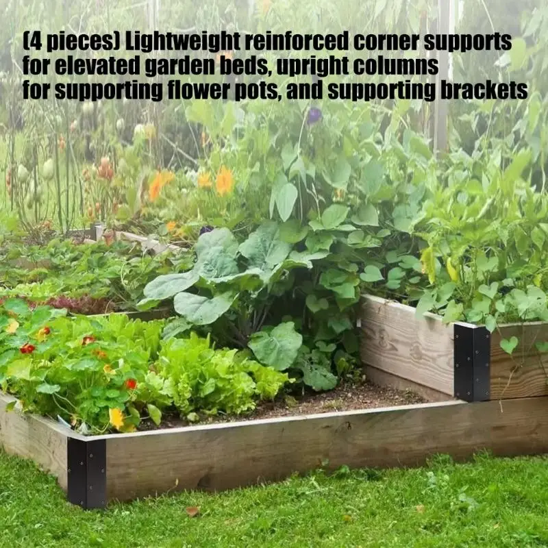 Gartenbox-Eckbeschläge, 4-teiliges Montageset aus schwarzem Metall in L-Form mit gebohrten Löchern für Hausgartenbau, B03E – Detail 7