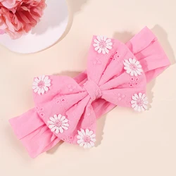 1 PC Baby Pink Bow Headband with Flowers Pattern Elastic Bow Headband for Baby Soft Fabric Bow Headband Toddler Hair Accessories