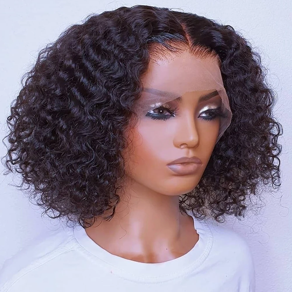 Short Bob Water Wave Lace Front Wig Brazilian T Part Transparent Lace Curly Human Hair Wig Loose Deep Wave frontal Wig For Women