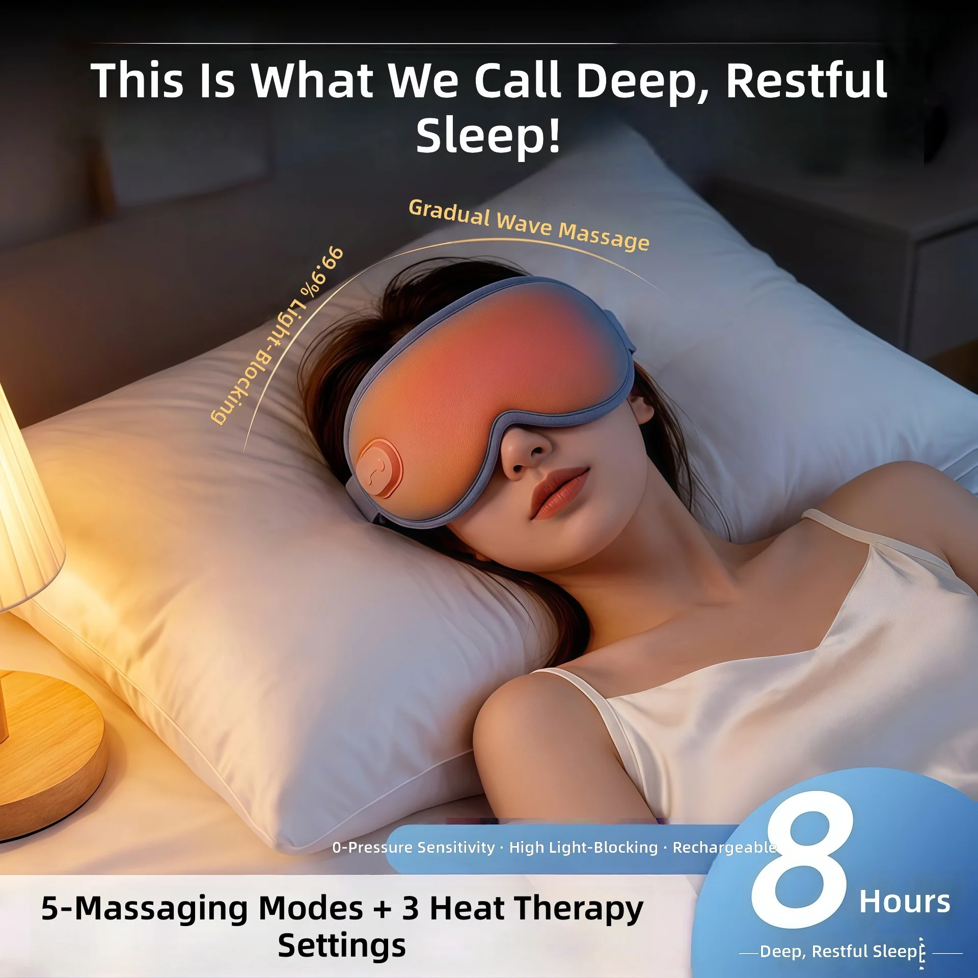 Smart Heating Eye Mask,40°C Therapeutic Warm Compress,Gentle Vibration Massage,Reusable Sleep Eye Cover,Eye Fatigue Relief