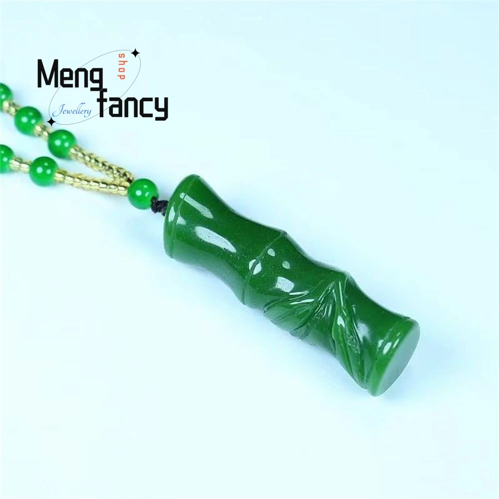 High Quality Natural Hetian Jasper Spinach Green Bamboo Hand Carved Exquisite Elegant Simple High-grade Luxury Quality Jewelry