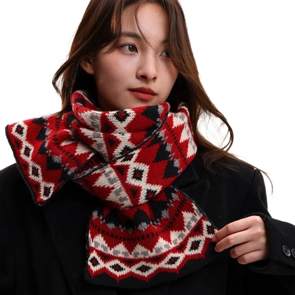 Casual Jacquard Winter Knitted Scarves Thickened Crochet Women Scarf Keep Warm Windproof Woolen Neckerchiefs Gifts