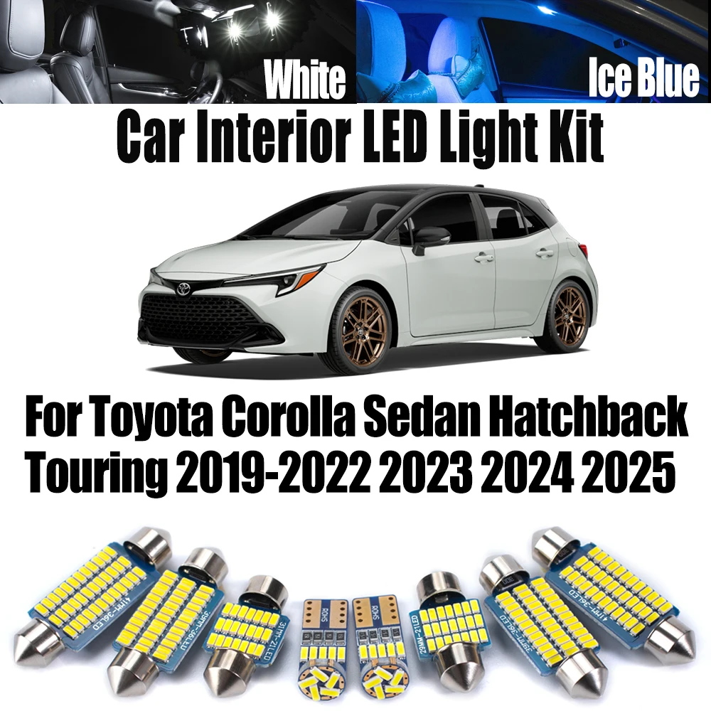 

11 шт. для Toyota Corolla Sedan Hatchback Touring 2019-2025 Canbus светодиодный внутренний купольный светильник с картой, потолочный светильник, комплект ламп для номерного знака автомобиля