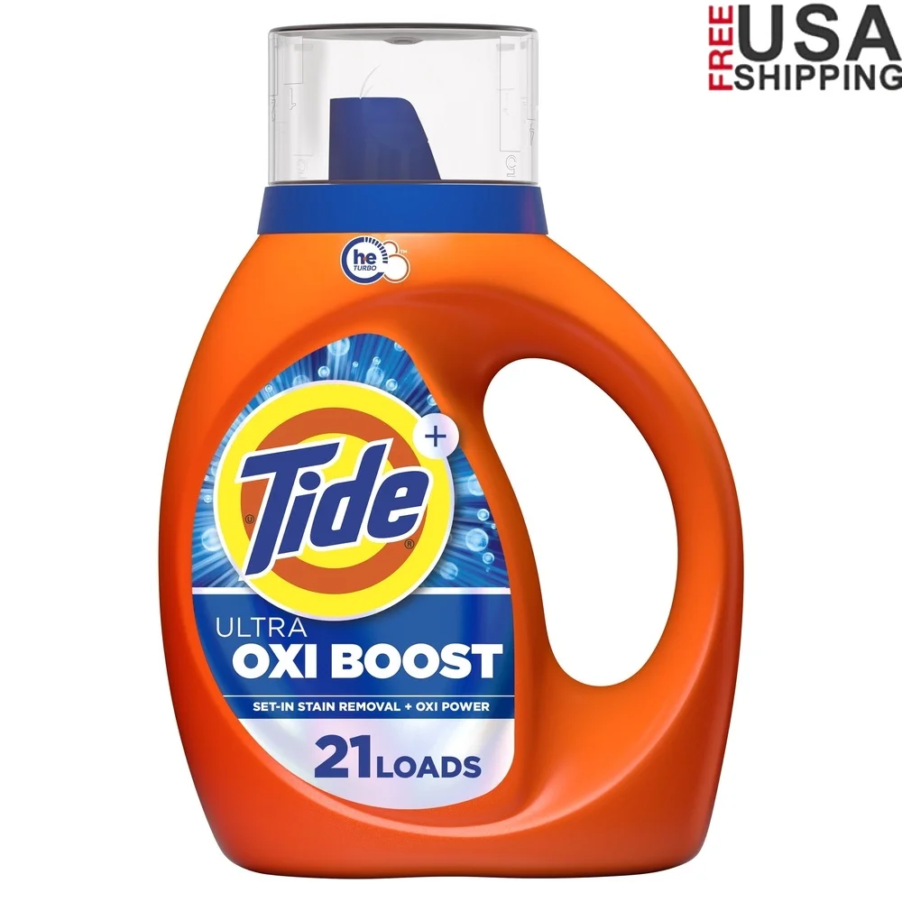 مزيل البقع لمنظفات الغسيل السائلة Ultra Oxi Boost، غطاء سهل التركيب عالي التحمل، 30 أونصة سائلة، 21 تحميلًا، آمنًا