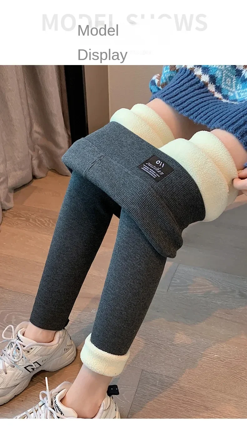 Winter-Leggings, dicke Thermohose, hoch taillierte Leggings, Damen-Leggings mit Gewinde, bequeme Stretch-Leggings, schwarz, dünn – Detail 13
