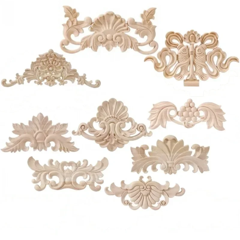 Appliques Frame Wall Doors Furniture Woodcarving Wooden Figurines Crafts Home Decorative Fashion Floral Wood Carved Decal Corner