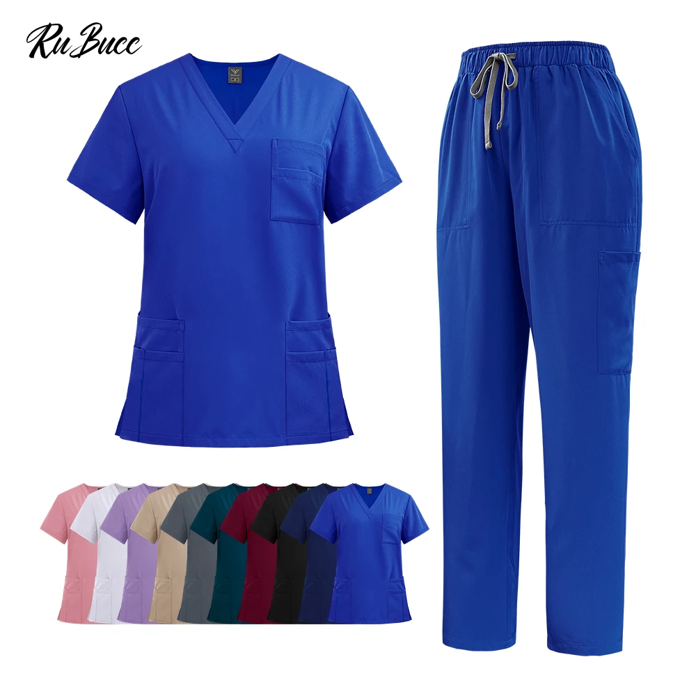 Krankenpflege-OP-Kleidung, medizinische OP-Kleidung, Uniform für Damen, Krankenschwester-Peeling-Set, Taschenoberteil + Hose, 2-teiliger Anzug, Arbeitskleidung für Schönheitssalon