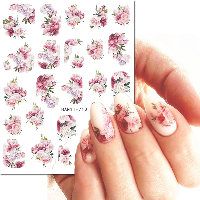Decalcomanie per nail art 3d Summer Nuance Florals Giallo Blu Rosa Fiori Cursori adesivi Adesivi per unghie Decorazione per manicure