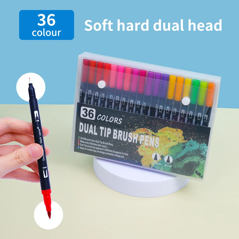 

36-цветный маркер с двумя наконечниками, моющийся набор, мягкая волокнистая кисть, ручка с тонким наконечником, принадлежности для художественного рисования, канцелярские принадлежности для рождественских подарков