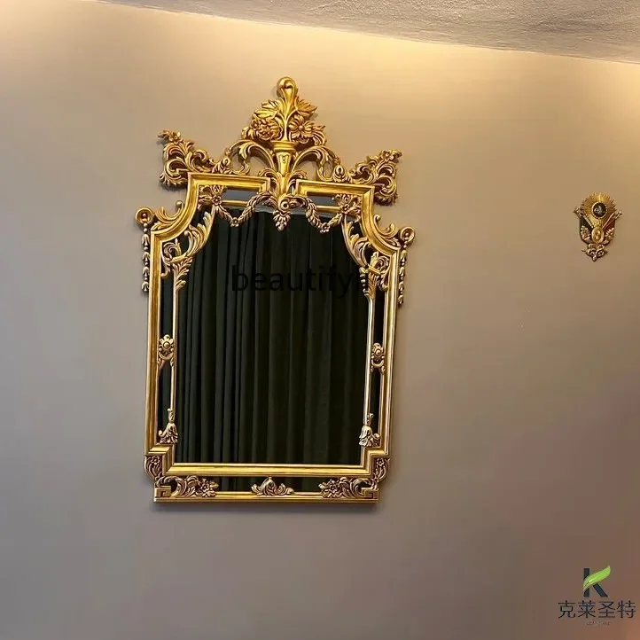 

Vintage carved fireplace decorative mirror wall-mounted American entrance cosmetic mirror luxury6239