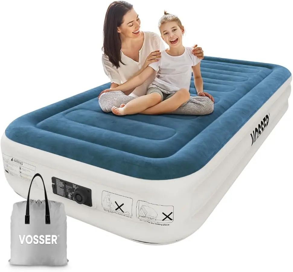 

Twin air mattress with built - in pump, fast inflation and deflation, comes with storage bag and for multiple uses