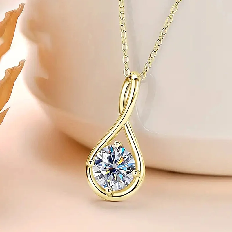 Huitan Halskette mit Anhänger für Damen, eingelegt, glänzend, Zirkonia, silberfarben/goldfarben, für Hochzeit, Party, Alltag, trendige Accessoires