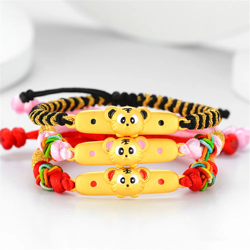 

Pure 999 24K Yellow Gold 3D Enamel Lucky Lovely Tiger Bead Bracelet 0.8-1g