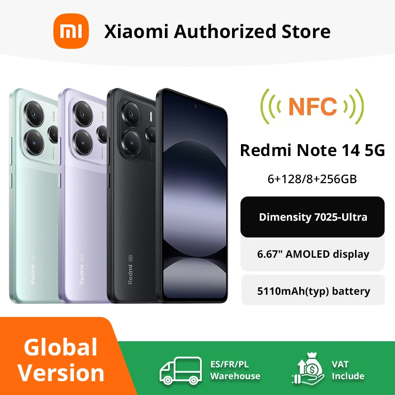 Redmi Note 14 5G Versión Global Smartphone NFC MediaTek Dimensity 7025-Ultra Cámara 108MP 5110mAh Batería 120Hz