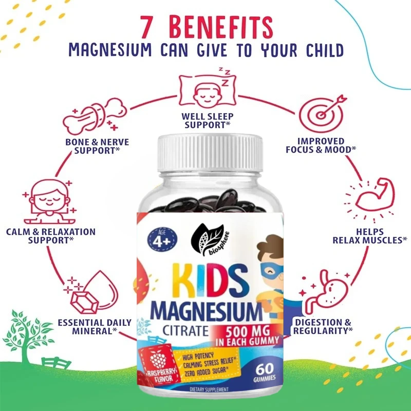 

Children and Adults Magnesium Vegetarian Gummies -500mg Magnesium Citrate Chewable for Muscle Support, 60 Capsules