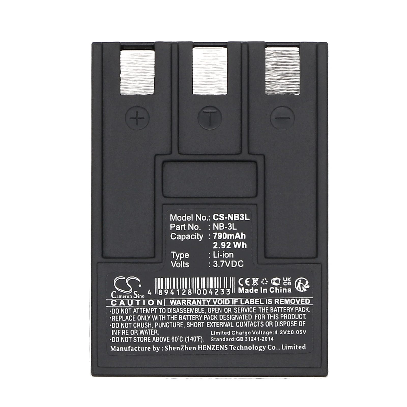 Batería de repuesto Cameron Sino para Canon Digital IXUS 700,IXUS 750,IXUS i,IXUS i5,IXUS II,IXUS IIs PN:NB-3L 790mAh / 2.92Wh