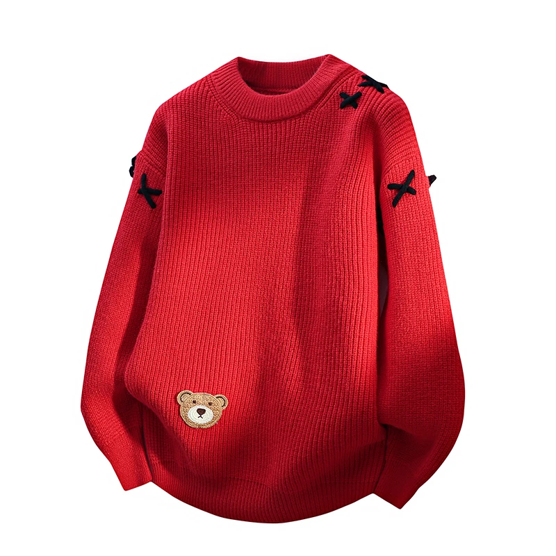 

Мужской вязаный свитер с длинным рукавом и круглым вырезом, повседневный, с узором в виде медведя, термотоп для осени и зимы, удобный, мягкий, из полиэстера