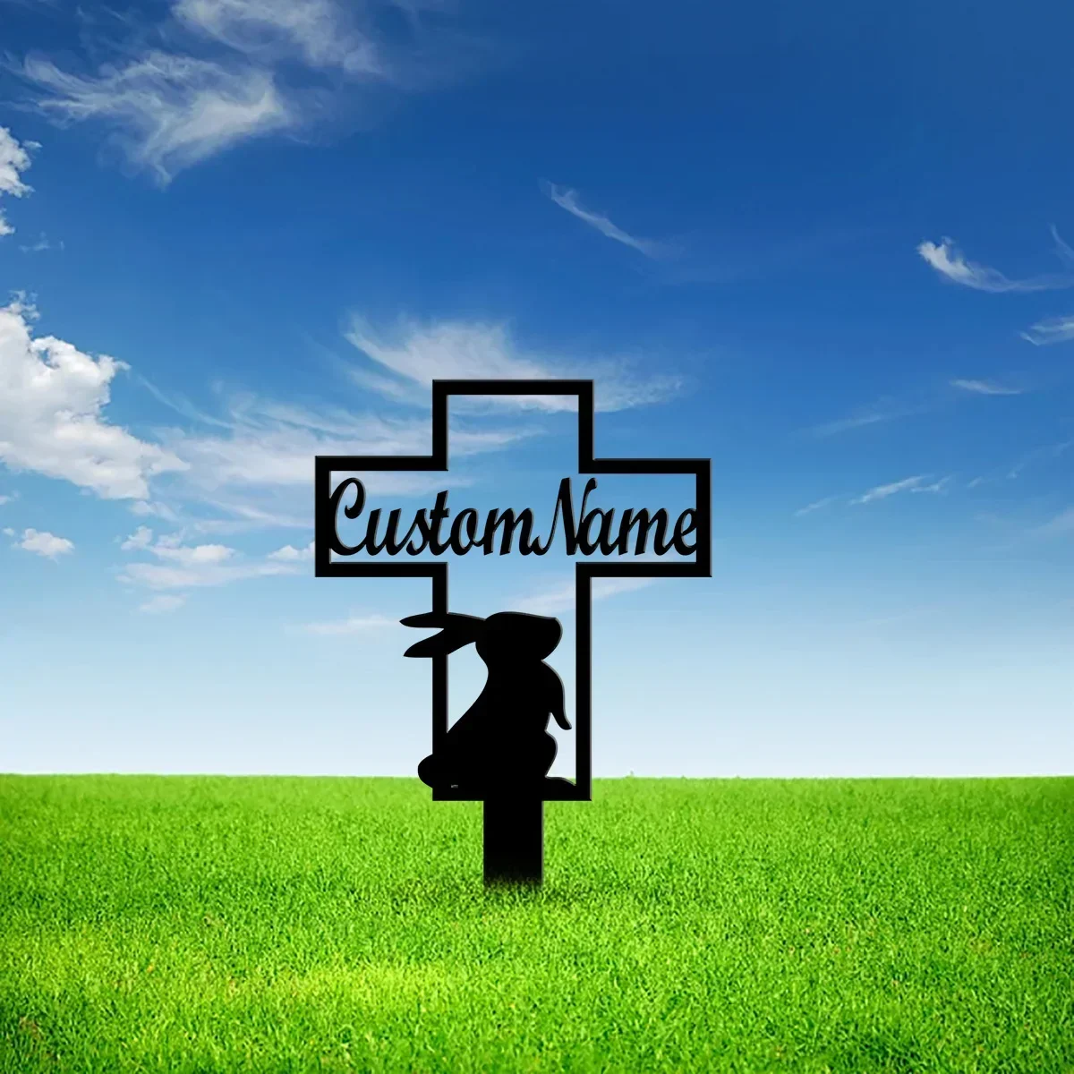 パーソナライズされたバニーメモリアルのクロスステーク、庭で愛するバニーのための墓標、優しいトリビュート、ウサギ、1個