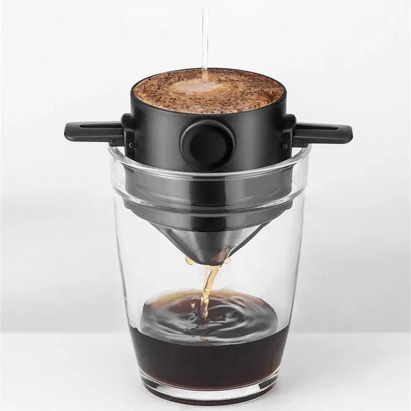 Foldable Stainless Steel Reusable Pour Over Coffee Filter - Perfect for Office, Home, and Travelling